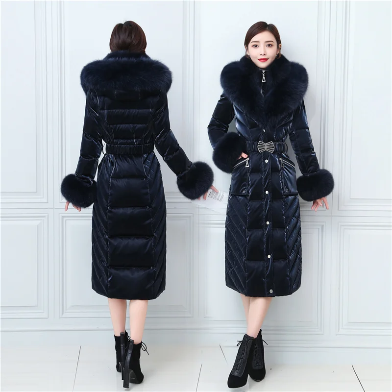 Luxury Fox Fur Collar Women Winter Down Coat Slim Thick Warm Puffer Jackets 2022 New Waterproof Female -30° Long Duck Down Coats