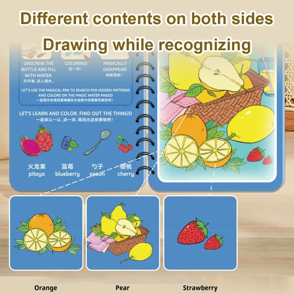 Libro da disegno ad acqua magico Giocattoli educativi riutilizzabili Libri precoci Regalo sensoriale Vernice con penna per apprendimento Graffiti ad acqua M9S2