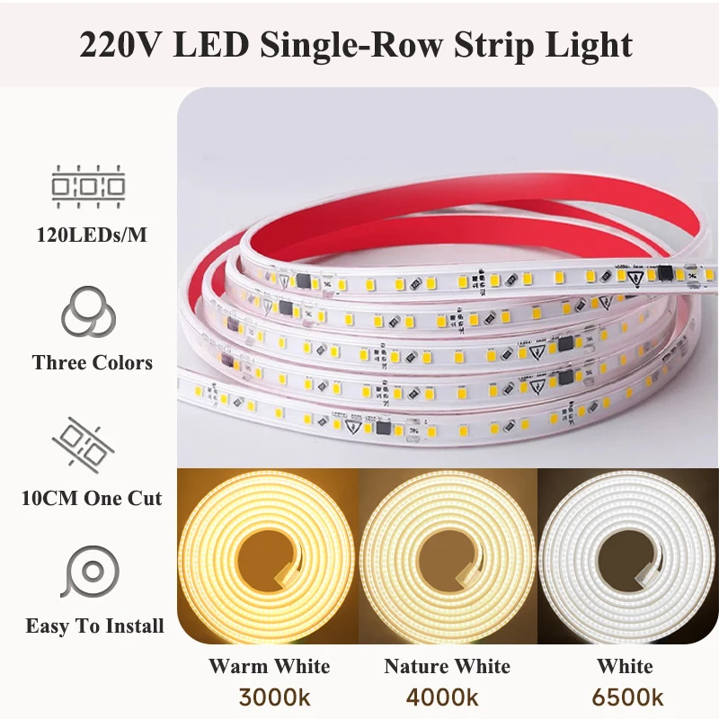 LED Lights Strips AC 220V SMD 2835 Outdoor LED Lights Waterproof 1M-30M AC 220 V LED Strips Self-Adhesive Lights Decor For Room