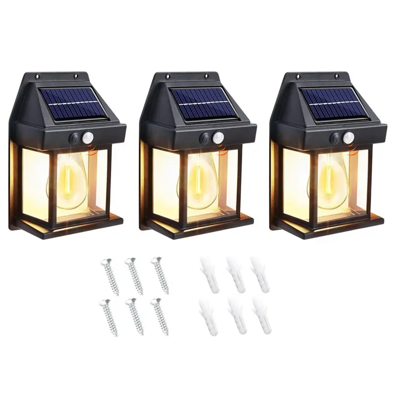 ABVG-Motion Sensor Solar Wall Lanterns, 3Pcs Outdoor,Porch Light Fixtures, Waterproof Exterior Lighting System