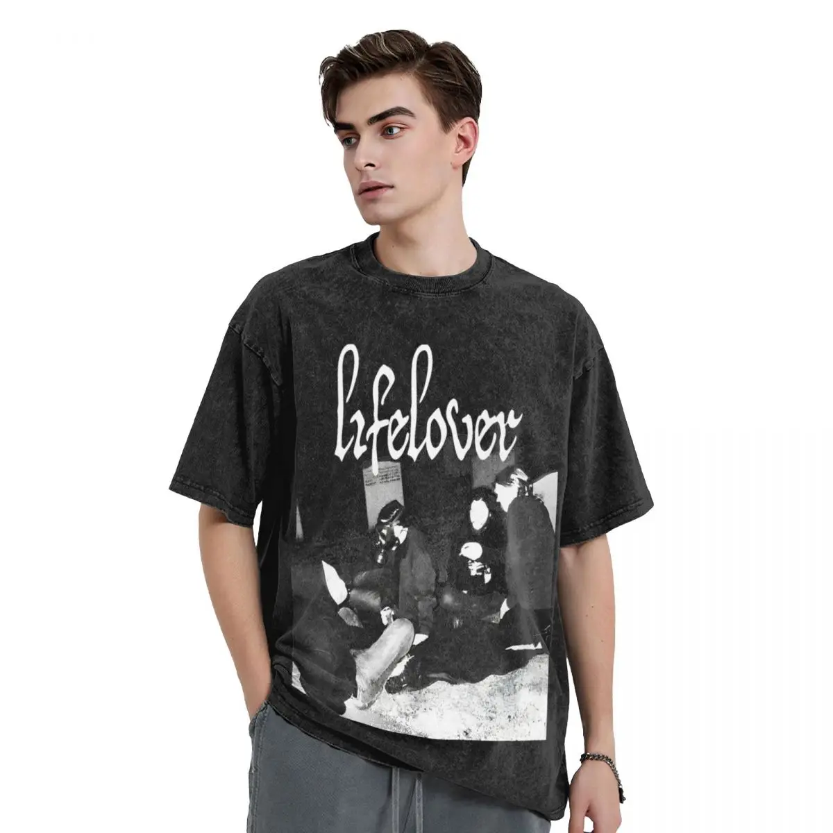 Washed T Shirt Lifelover Music Hip Hop Vintage T-Shirt Oversize Streetwear Short Sleeve Graphic Tops Tops Tees Men Women