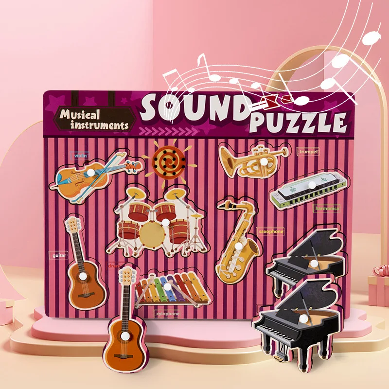 Jeu de Puzzle Sonore en Bois pour Enfant, Montessori, Jouets, Animal, Véhicule, Pince Musicale, Planche à oral illes