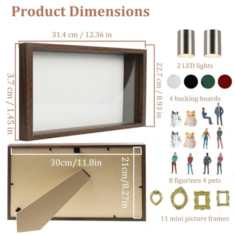 All-in-One DIY Shadow Box KitMini Gold Frames with Museum of Figurines LED-Illuminated Silhouette Box Memory Collage Anniversar