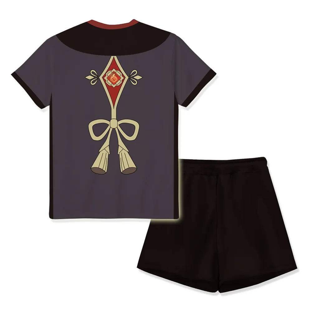 Genshin Impact Hu Tao Costume Cosplay T-shirt estiva da donna Crop Top Shorts Set di due pezzi