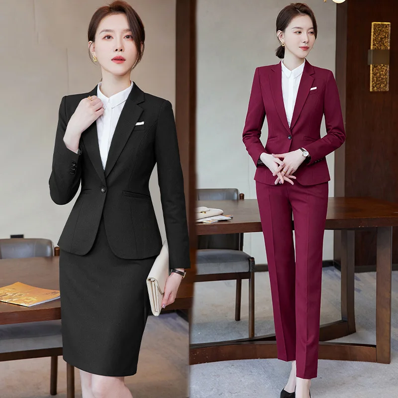 Blazers formales de estilo OL para mujer, ropa de trabajo de oficina, trajes de negocios, pantalones y chaquetas, abrigo, conjunto profesional de