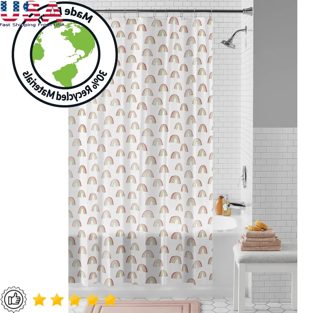 

Eco-Friendly Waterproof Rainbow PEVA Shower Curtain Set with 12 Hooks Odor-Free Chloride-Free Easy Clean 13-Piece Bathroom Decor