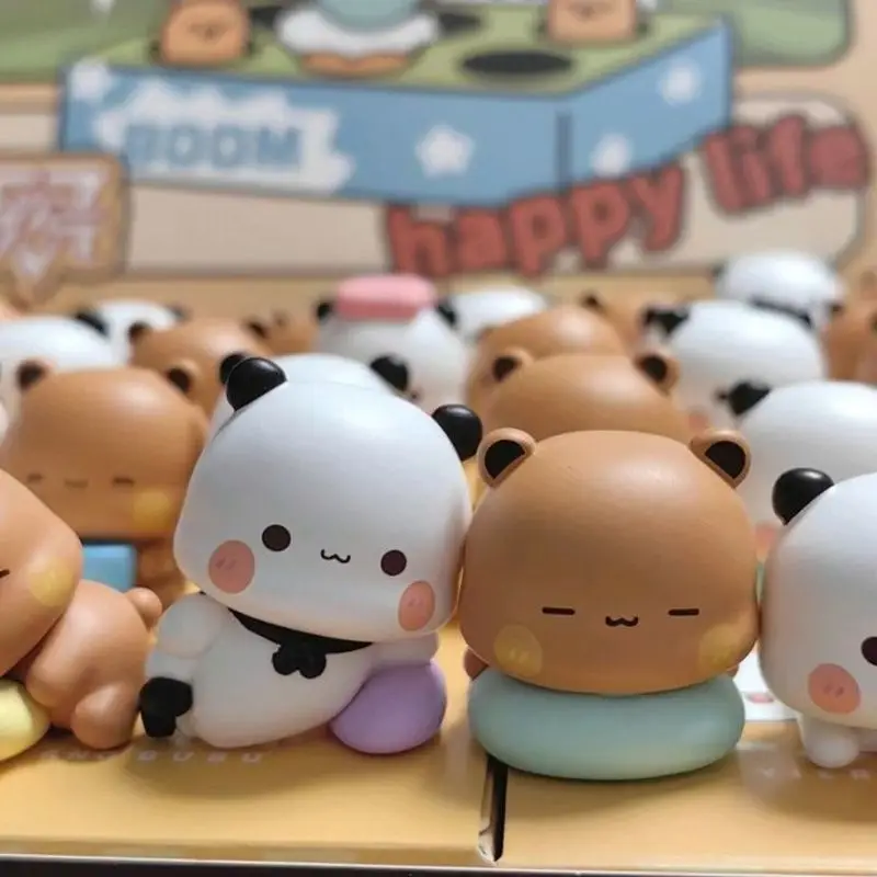 Miniso panda bubu e yier vida diária anime figura bonito dos desenhos animados bubu yier urso boneca casa ornamento de mesa presentes personalizados