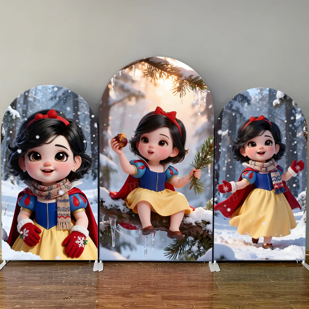 

Snow White Winter Theme Arch Backdrop Cover Cute Christmas Snow Forest Decor for Girls Birthday Party Photo Booth Supplies
