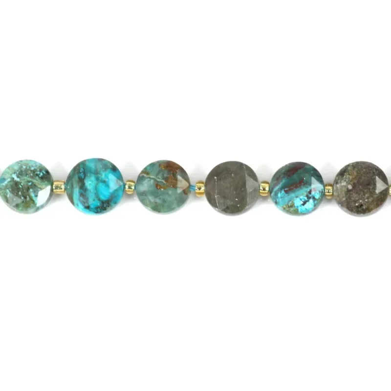 Chrysocolla Beads Strand Faceted Flat Round 8.5mm Natural Semiprecious Stone For Jewelry Making  DIY Bracelet Earrings