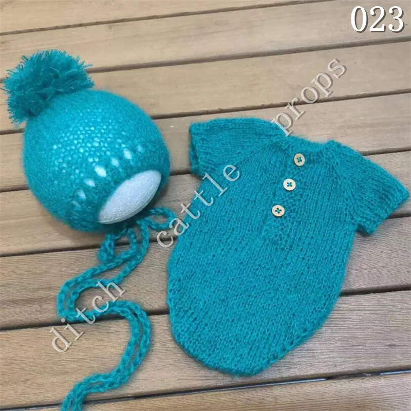 Newborn Photography Props Mohair Jumpsuit +Wool Ball Hat Studio Clothing