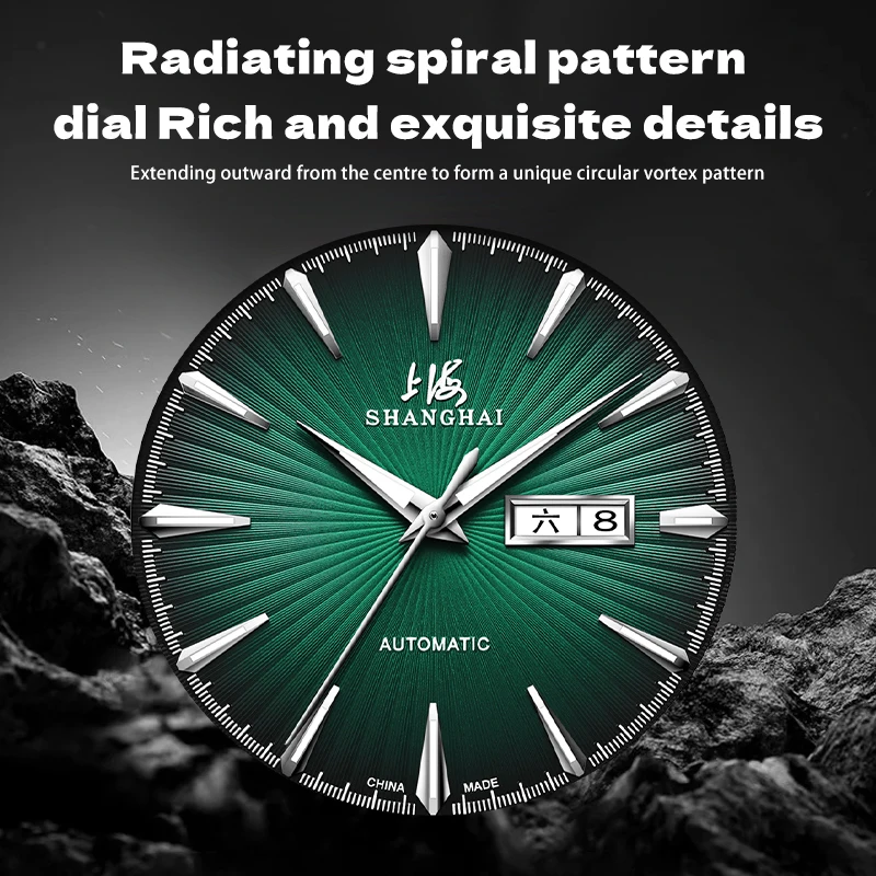شنغهاي ساعة رجالية ساعة ميكانيكية أوتوماتيكية ماركة فاخرة موضة الياقوت حزام معدني تقويم مزدوج ساعة مقاومة للماء 3085