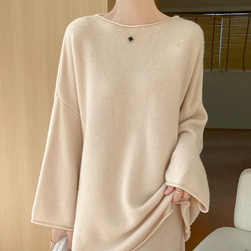 Dropshipping Wool Curling off-Neck plus Size Women's Outer Top 24 Autumn and Winter New Knitwear