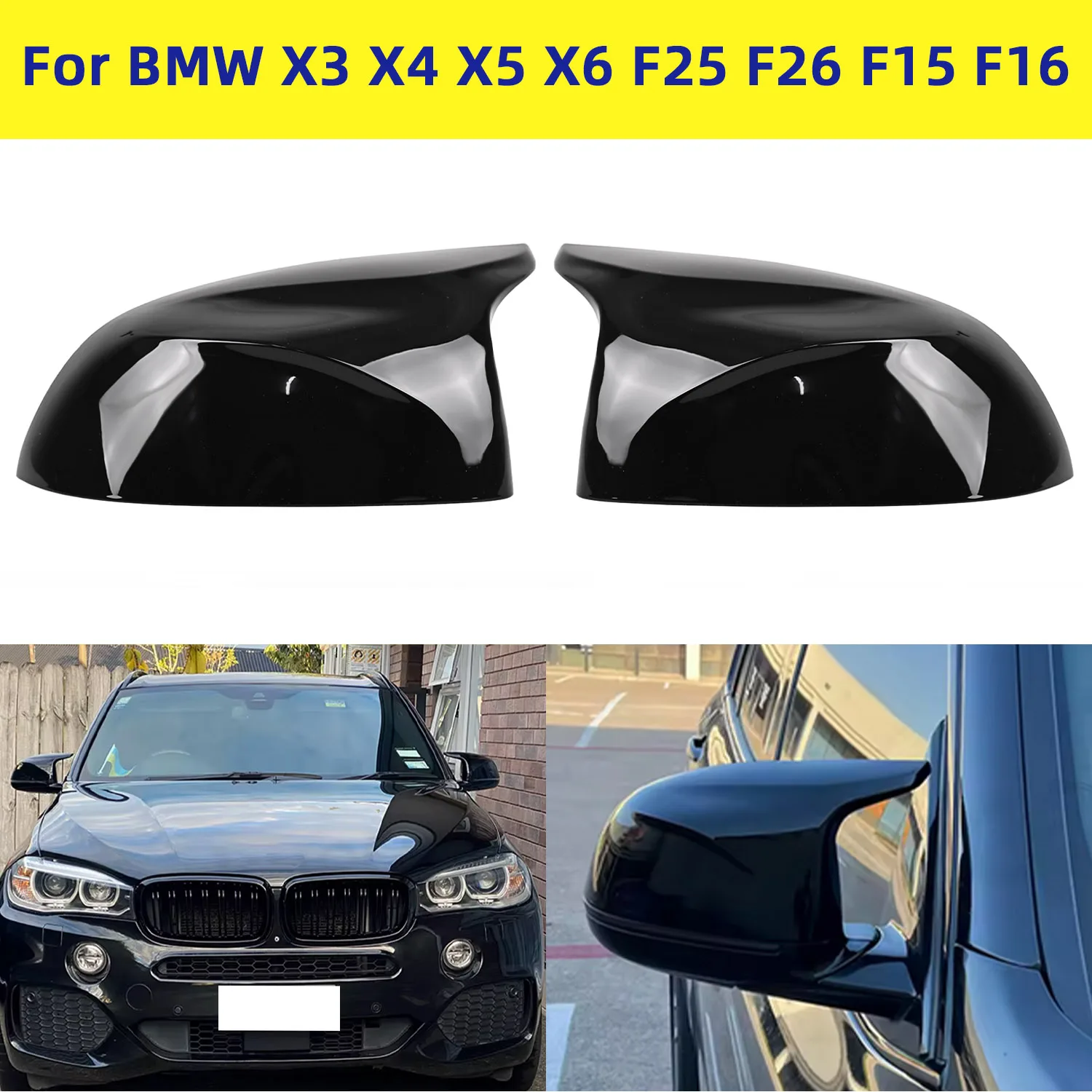 

Rearview Mirror Cover Cap for BMW X3 F25 X4 F26 X5 F15 X6 F16 2014-2018 Glossy Black Wing Mirror Cover facelift