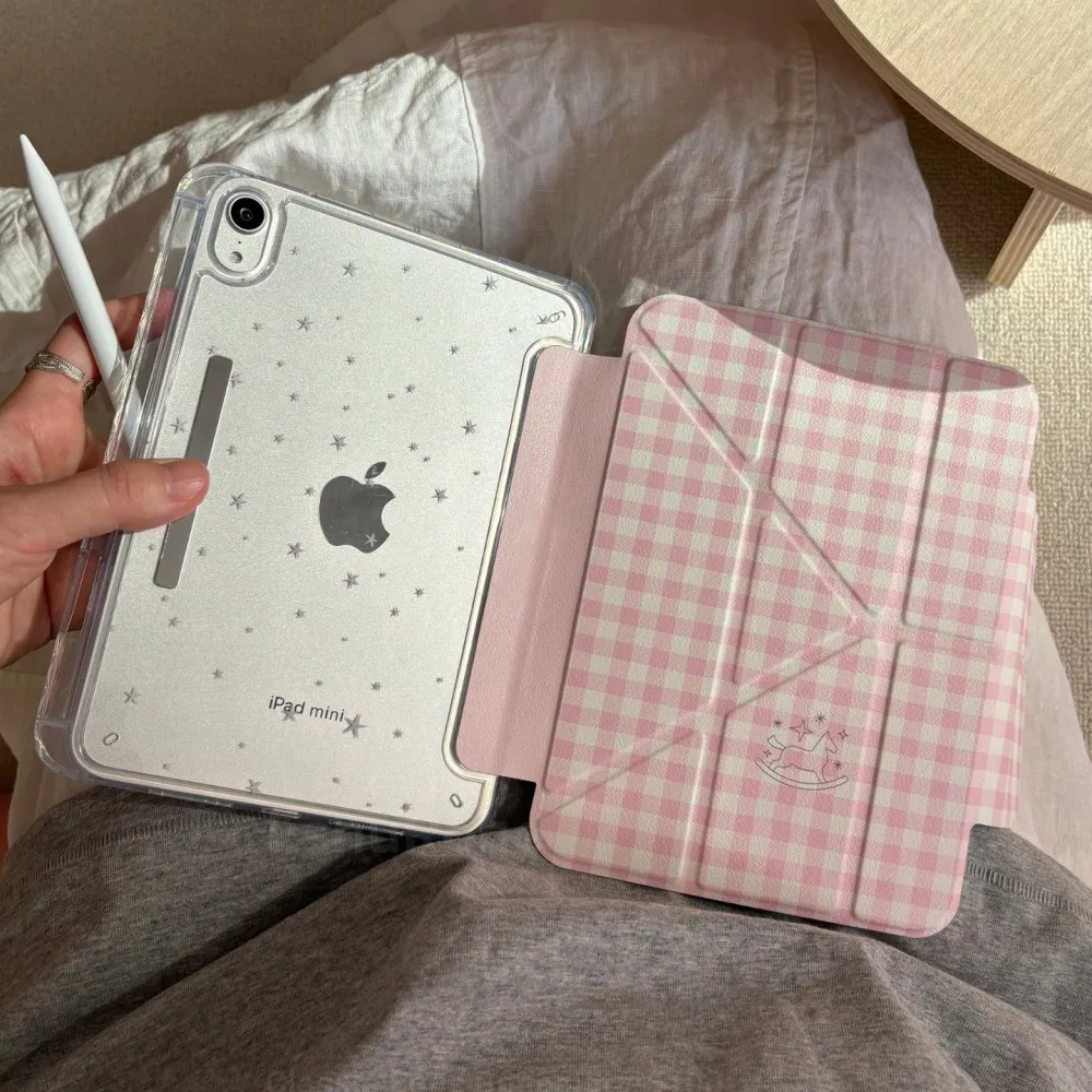 Ins Pink Blue Checkered star Y2K Tablet Case For iPad Pro 13in 11th M5 M4 12.9in A16 7/8/9/10th Air4/5/6/7 11in M2 M3 Mini Cover