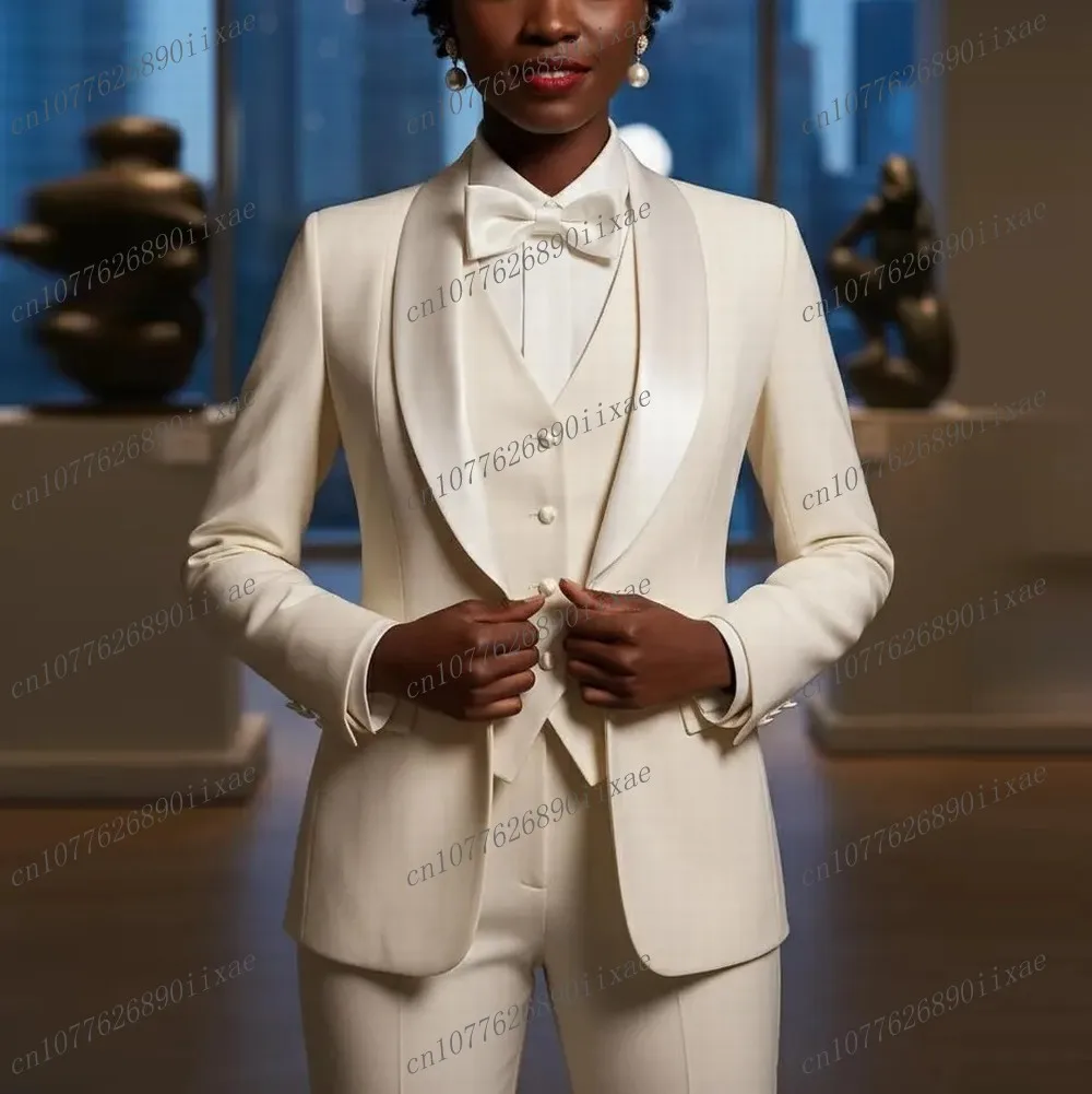 

New White Women Suits Lady Business Tuxedos Mother Wedding Party Formal Ladies 3 Piece Set Jacket Vest Pants