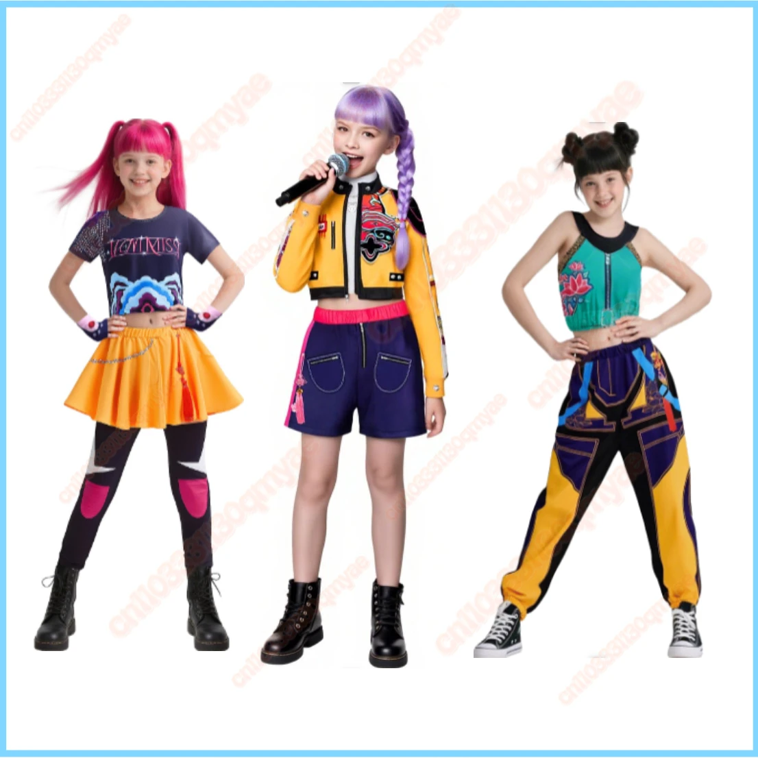 

Kids Girls Anime Kpop Demon Hunters Cosplay Costume 3D Print Rumi Zoey Mira Top Skirt Shorts Set for Halloween Party
