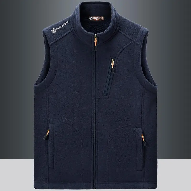 

Мужской утепленный флисовый жилет в американском стиле, весенне-осенний, теплый, модный, верхняя одежда из полиэфирного волокна, на молнии, однотонный