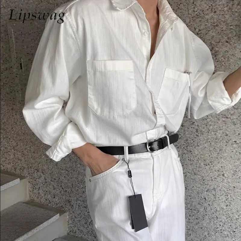 

Korean Style Solid Color Linen Shirts Men Spring Summer Casual Breathable Thin Long Sleeve Shirt Stylish Mens Button Lapel Shirt