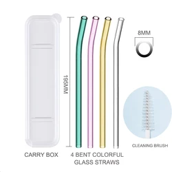 Carry Box Multi-Color Glass Straws Set Eco-friendly Reusable Drinking Straws for Cocktail Smoothie Milkshake