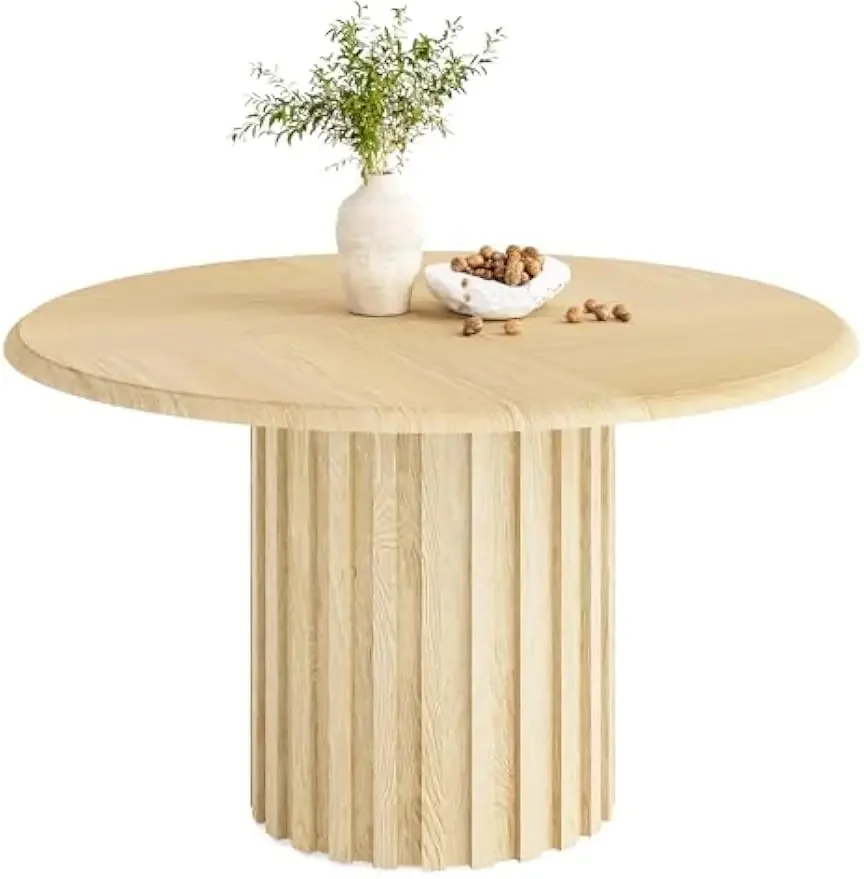 

47 Inches Round Dining Table for 4|Natural Wooden Dining Room Tables with Fluted Pedestal, Circle Kitchen Dinner Table