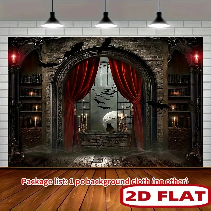 Gothic Castle Window Tapestry Halloween Party Backdrop Vampire Bat Moon Night Horror Theme Decor Haunted House Prop Photography