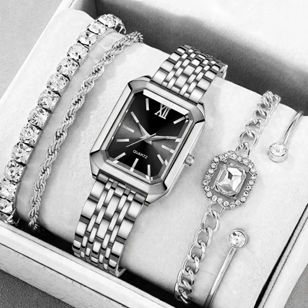 5Pcs/Set Unisex Jewelry Watches Women's Wristwatch Accessories Silver Fashion Business Elegant Classic Exquisite Retro Light Luxury Y2K Party Gathering Daily Wear Birthday Holiday Gift Travel Vacation