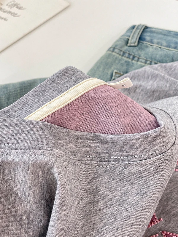 Été 2025 paillettes lettre broderie polyvalent rond Ne haut coréen Sle décontracté paresseux ort Sve t-shirt coton Polyester...