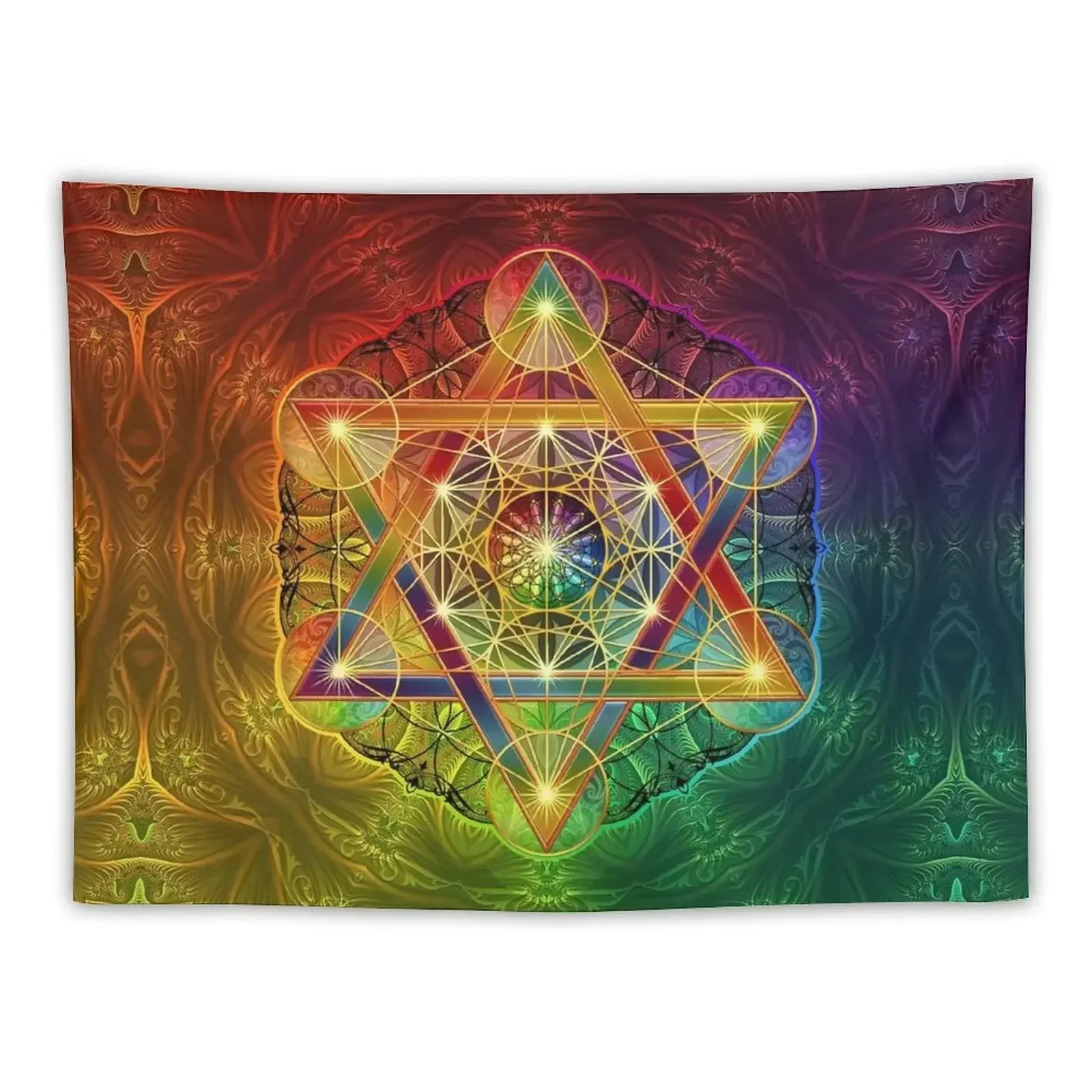 Metatron's Cube with Merkabah and Flower of Life Tapestry Wall Decoration Items Outdoor Decoration Aesthetic Home Decor Tapestry