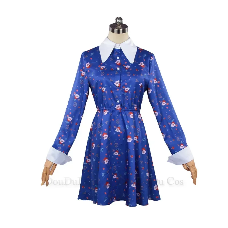 Movie Joker2 Cosplay Costume Adult Women Blue floral pattern dress Suits Women Halloween Carnival Party Costume