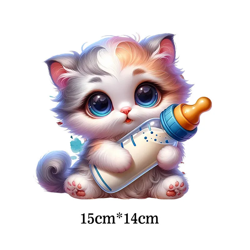 Cute little kitten DTF Iron On Patches DIY baby T-shirt hoodie decorated with colorful cat and giraffe heat transfer stickers