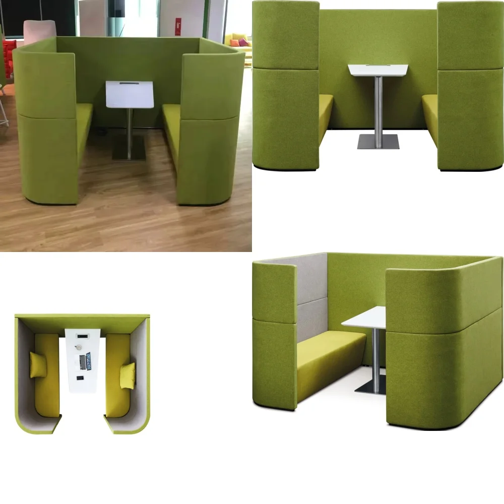 Modern High Back Fabric Office Pod Sofa Booth Set for Home and Open Office for Soundproofing with Metal Frame and Desk for