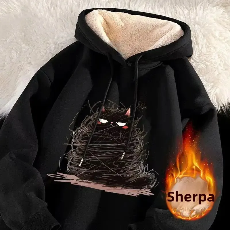 سترة بقلنسوة مخملية من لامب كاجوال فضفاضة مناسبة للجنسين للخريف والشتاء ملابس رياضية مريحة من مادة ناعمة ملابس الشارع #2