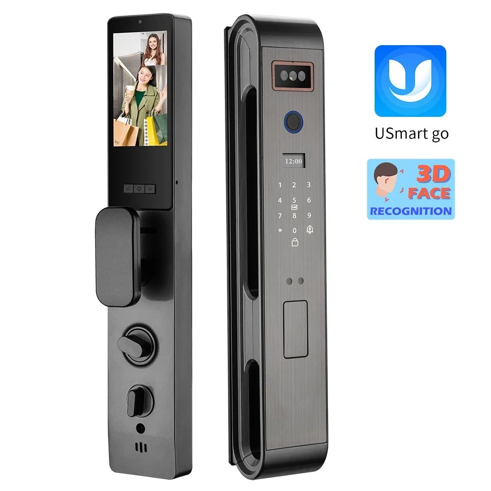 

008 Automatic Digital Smart Locks Biometric Fingerprint 3D Face Recognition Video Intercom Smart Door Lock With Camera