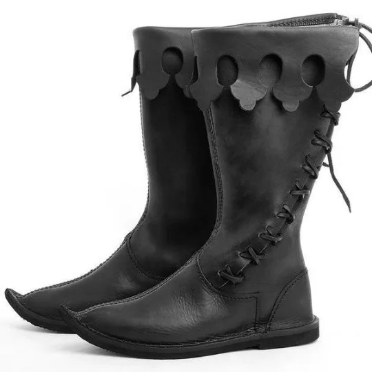 Botas medievales de piel sintética renacentistas para hombre, zapatos góticos de oficial militar, botas de pirata vikingo, zapatos de Cosplay para Halloween 2025