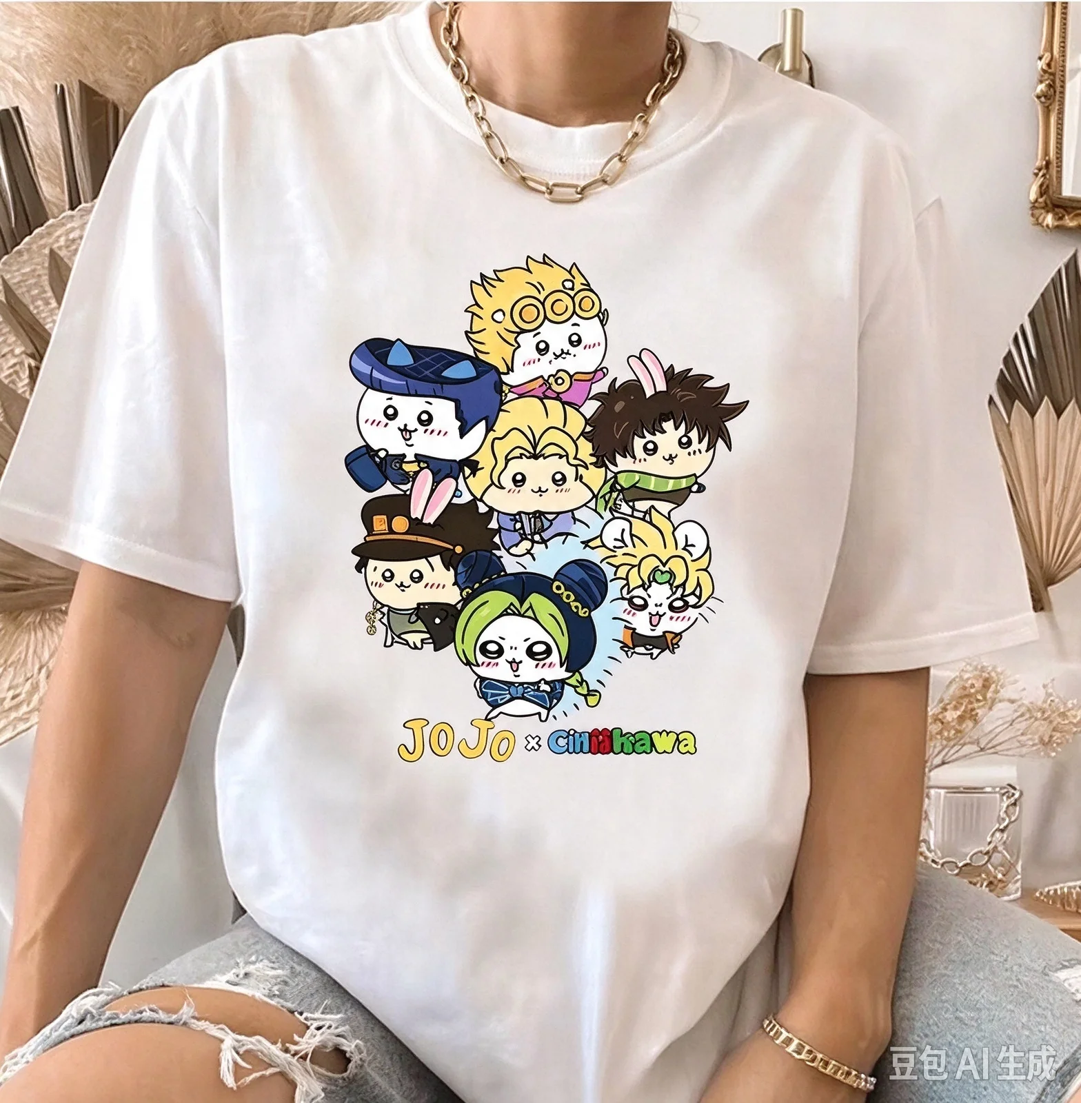 2026 Chiikawa Usaqi Joint JOJO Parent Child Cotton T-shirt Comfortable, Breathable, High Quality Ins Y2k