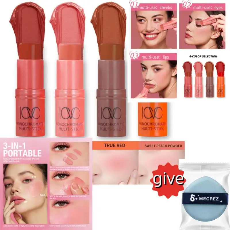 Multi-Tone Creamy Blush Stick Makeup Long-Lasting Waterproof Simple High-End Lip Cheek Tint High Pigment Hydrating Pink Blusher