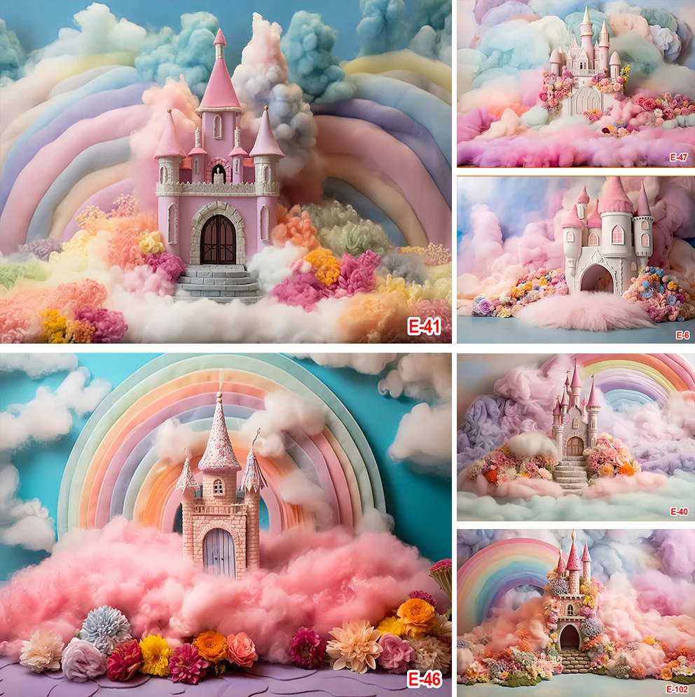 

Princess Castle Backdrop for Girl Birthday Pastel Rainbow Pink Castle Birthday Party Decoration Fairytale Birthday Party Banner