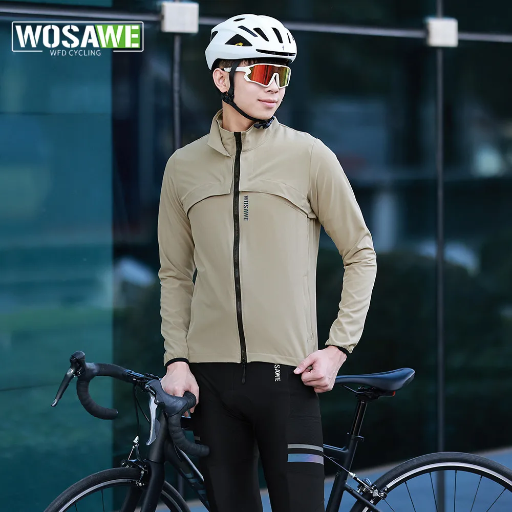 WOSAWE Windproof Cycling Jacket Men Bike Reflective Long Sleeve Clothing Ciclismo Moto Clothes Detachable Clothing