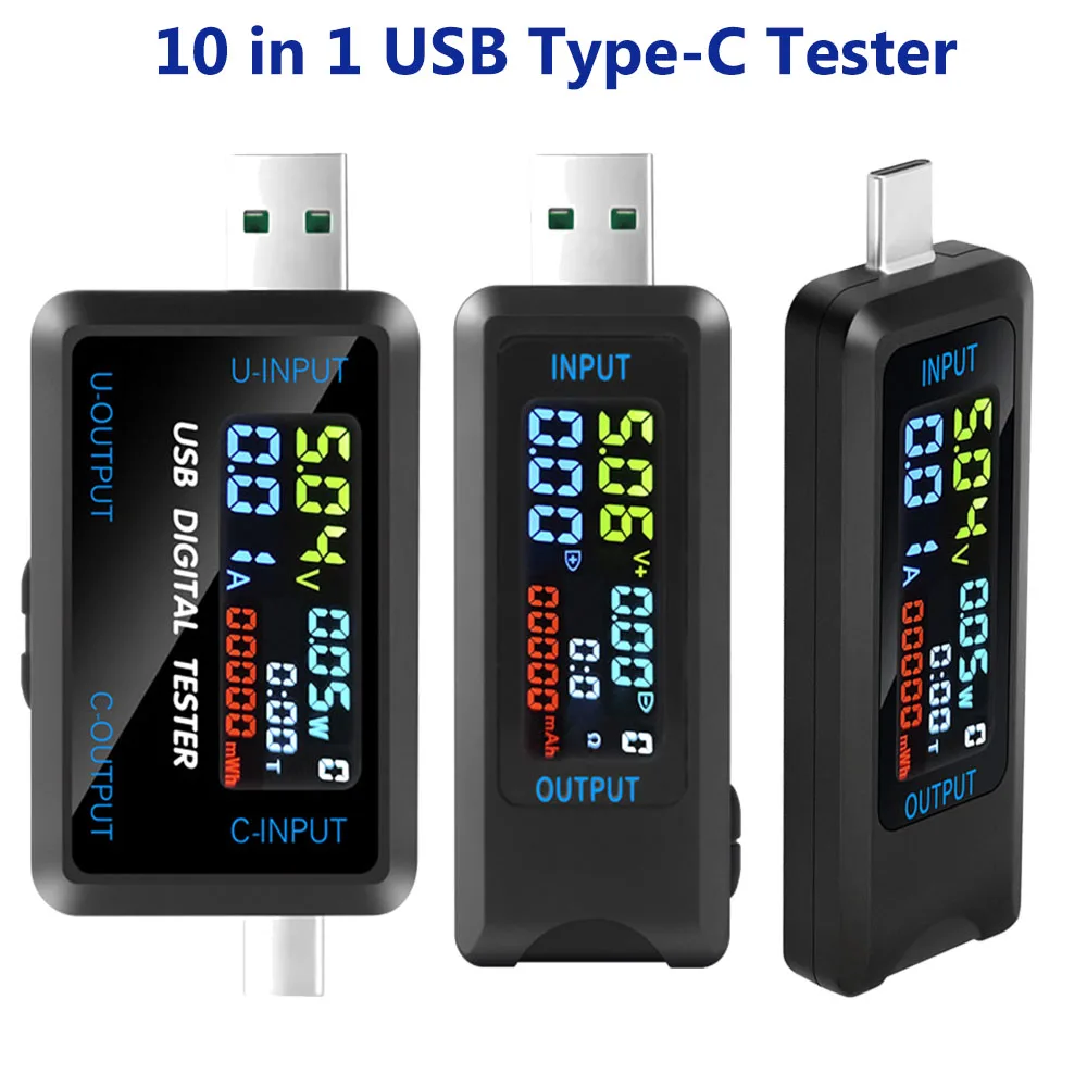 USB Typ-C Tester 10-in-1 Spannungsmesser Voltmeter Strom-Spannungs-Messgerät Volt-Amperemeter Detektor Powerbank Schnellladungstester