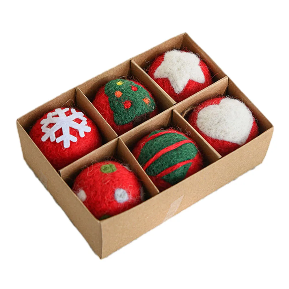 

6Pcs Wool Felt Christmas Ball Hanging Pendant Box Snowflake Gingerbread Man Christmas Tree Decoration Home Xmas Ornaments