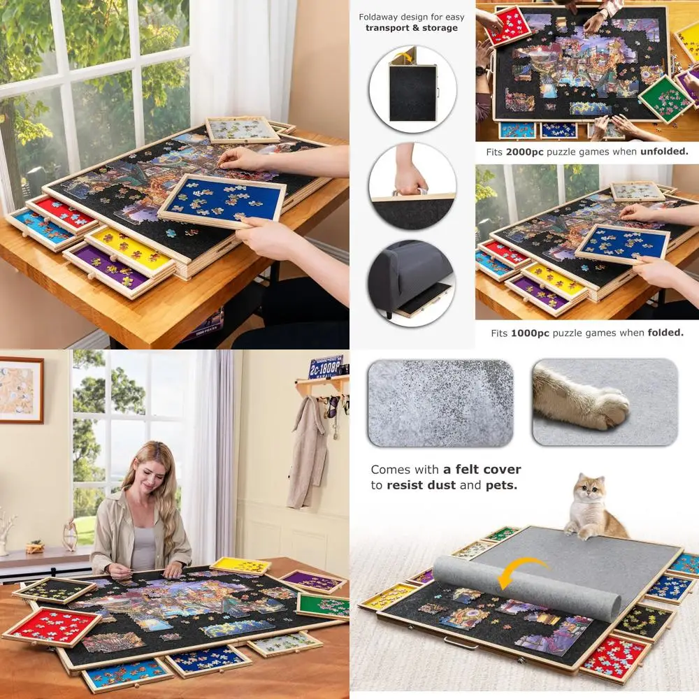 

Foldable 2000-Piece Jigsaw Puzzle Board with 8 Drawers, Storage Table Cover for Various Puzzle Sizes