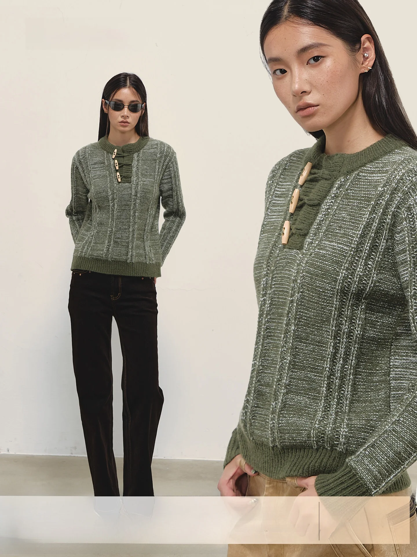 

Винтажный свитер Gowirel с цветными вставками, на пуговицах, с круглым вырезом, облегающий, женский, осенне-зимний, из мягкой полиэстеровой смеси