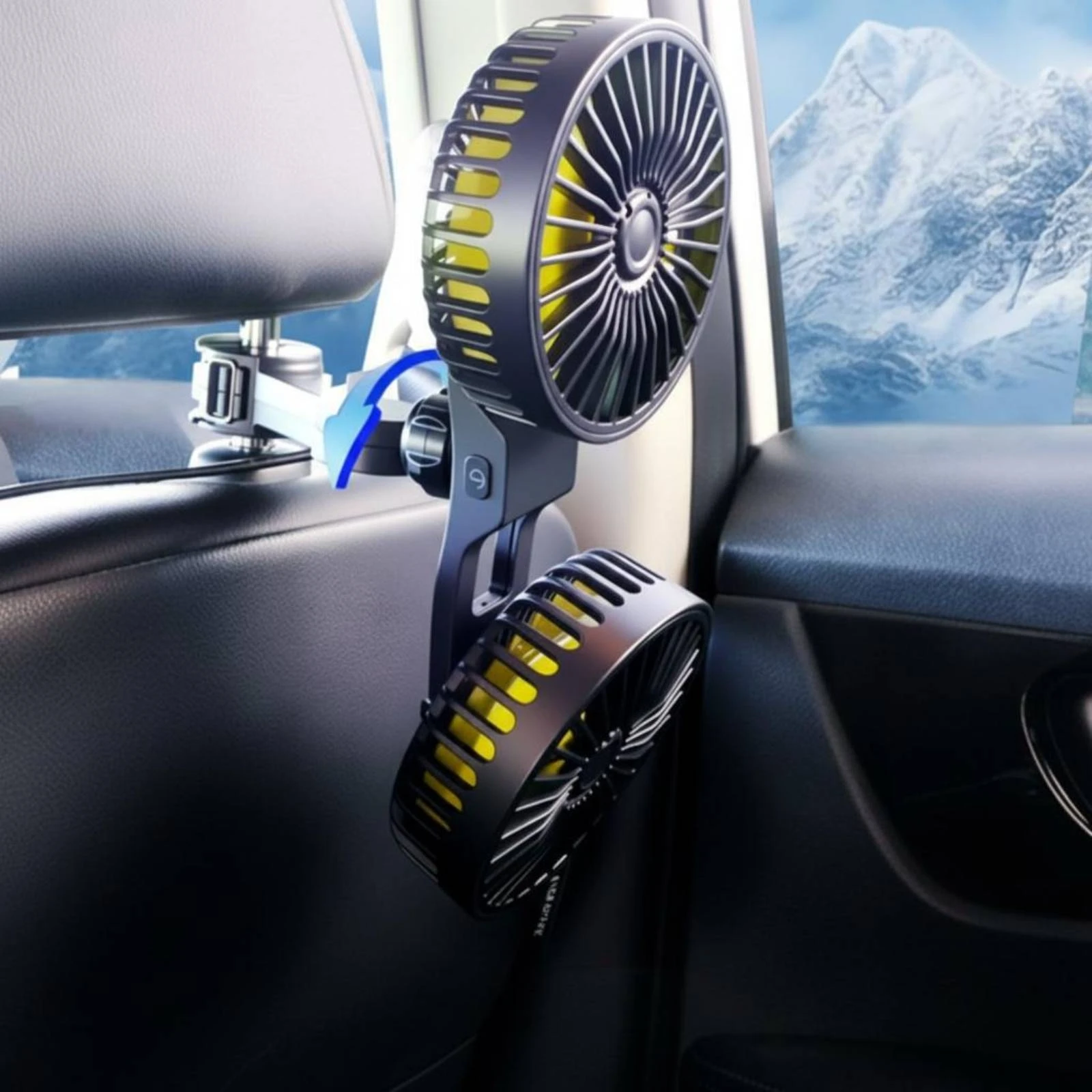 Double-Headed Car Fan Motorized Rear-Seat Car Fan PP Plastic Lightweight