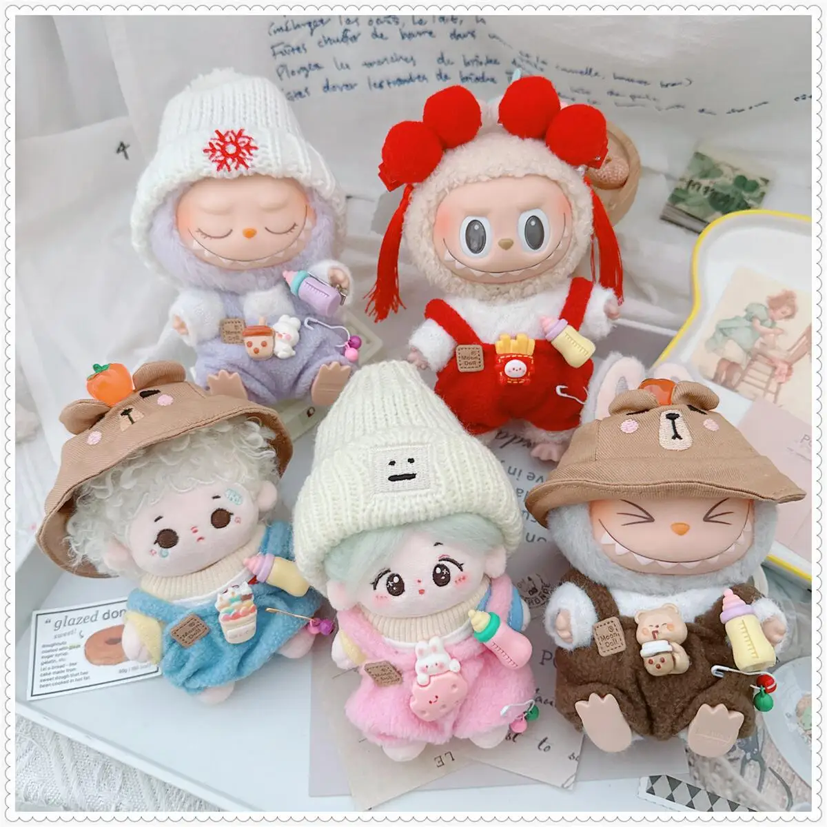 10cm Kawaii Plush Doll Clothes Set with Capybara Hat And Sweater Cute Rompers Soft Toy Outfits Accessory Gift for Small Dolls