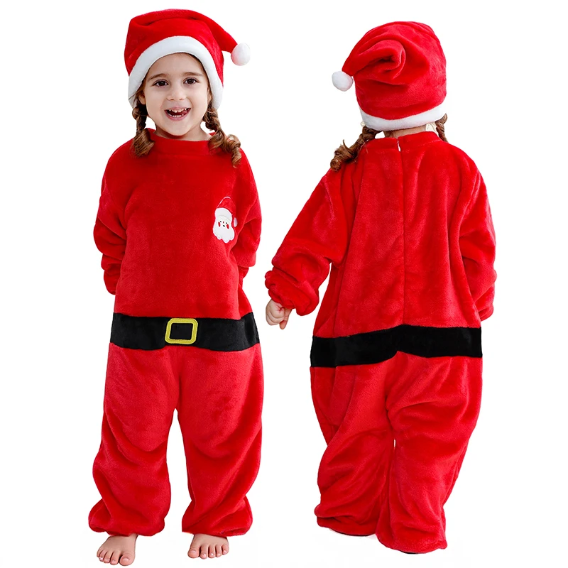 

MICHLEY Christmas Elk Santa Baby Rompers Flannel Cosplay Toddler Infant Clothes Overall Bodysuits Jumpsuit Costume For Girl Boy