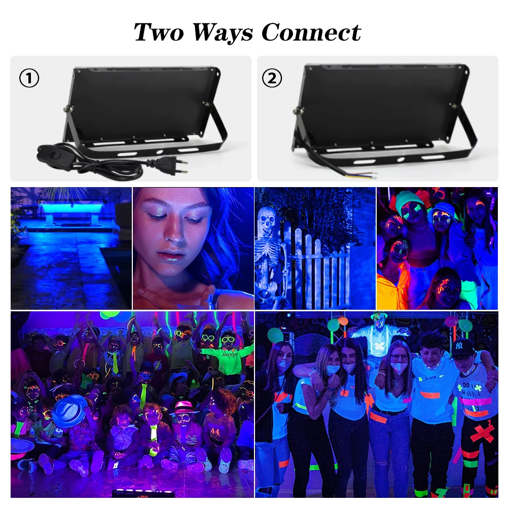 395nm 400nm LED UV Flood Light 220V Ultraviolet Stage Lamp 50W 100W 150W Fluorescent Effect Light DJ Disco Party Stage Backlight