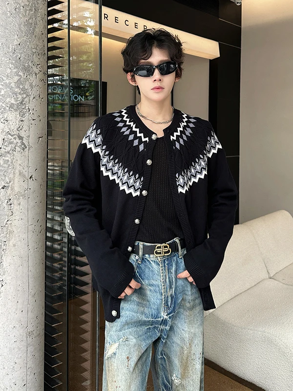 

Trendy V-Ne Men's Knitted Sweater with Diamond Pattern Couple's Open Cardigan Warm And Soft Retro Sle Long Sve Outerwear