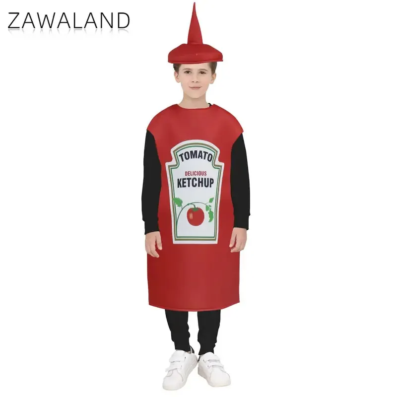 CyZawaland Red Tomato Delicious Ketchup Costume Adult Boy Girl Funny Disguise Suit Yellow Mustard Halloween Cosplay Party Clothe