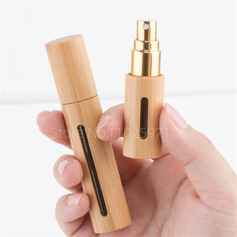 10pcs/lot 10ml Natural Bamboo and Wood Perfume Spray Bottle Visible Window Travel Cosmetic Subpackage Sample Bottle Wholesale