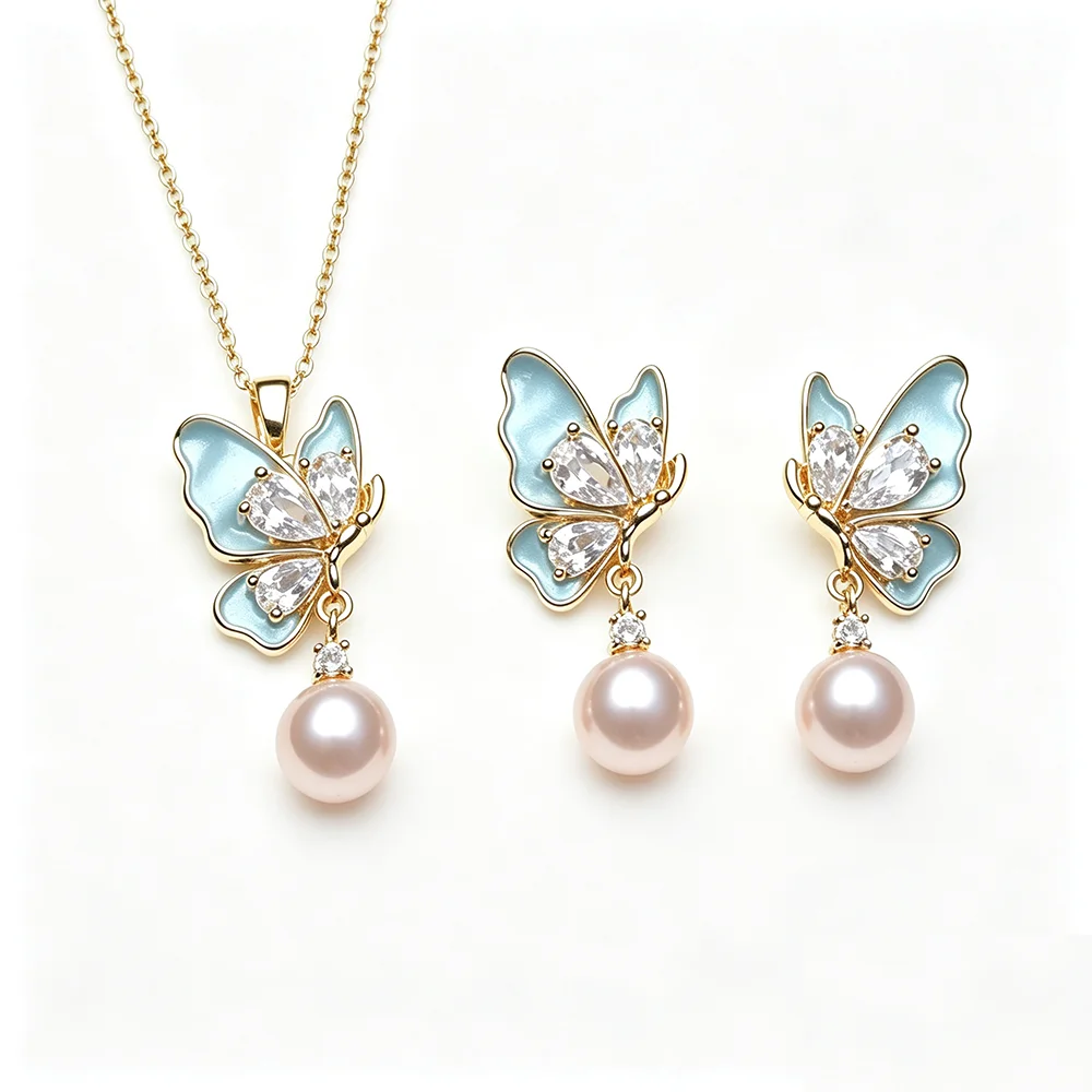 Echte 925 Sterling Silber Perlenkette Ohrring-Sets für Damen, Brautschmuck aus Süßwasser-Naturperlen, Geschenk für die Ehefrau, Weiß Schwarz – Detail 2